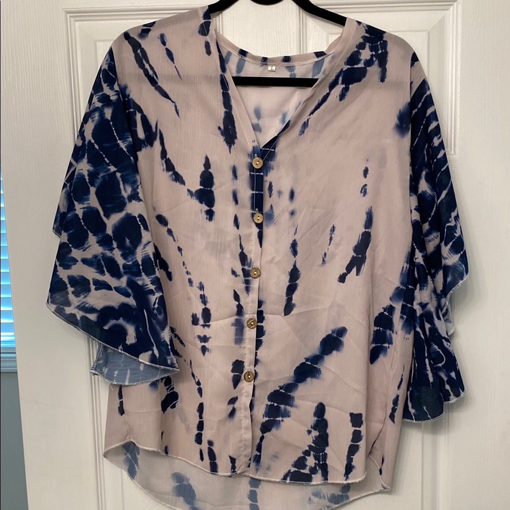 Stylish Blue and Cream Women's Top